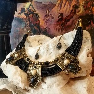 Set - Necklace & Matching Earrings, Art-Deco Styl